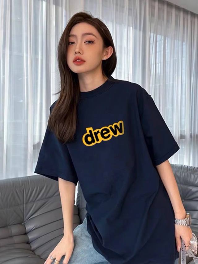 新品牌上新 Dw-17# Drew House官网贾斯汀比伯朱正廷超多明星同款简单字母Logo印花男女同款短袖T恤 面料采用32支高克重280克双纱精梳棉面料