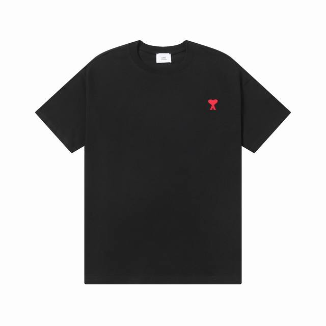 款号：603 Ami春夏短袖系列~ 重磅厚实高克重 100%双纱棉270克重 细节到位 质量过关 支持对比 S-Xl 四个码数 颜色：黑色