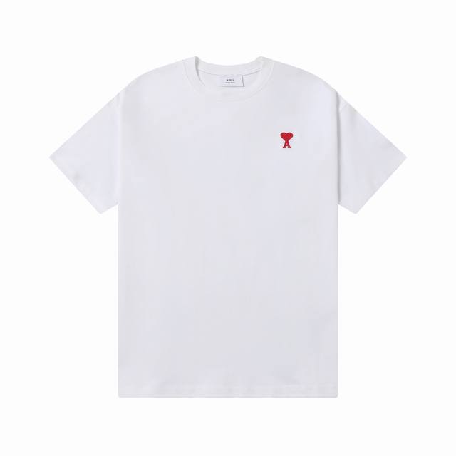 款号：603 Ami春夏短袖系列~ 重磅厚实高克重 100%双纱棉270克重 细节到位 质量过关 支持对比 S-Xl 四个码数 颜色：白色