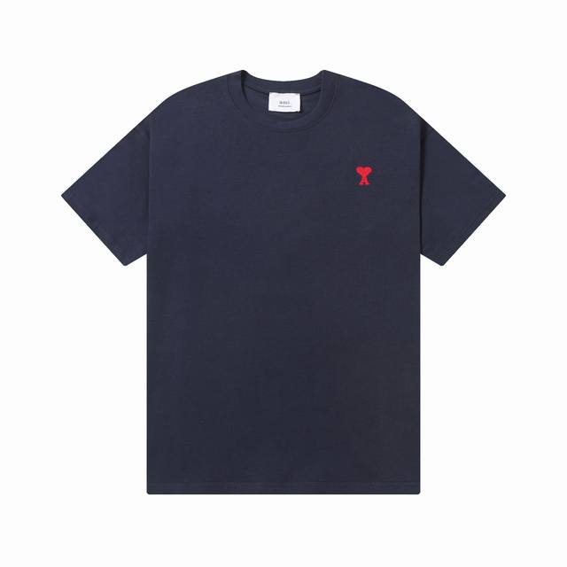 款号：603 Ami春夏短袖系列~ 重磅厚实高克重 100%双纱棉270克重 细节到位 质量过关 支持对比 S-Xl 四个码数 颜色：藏青