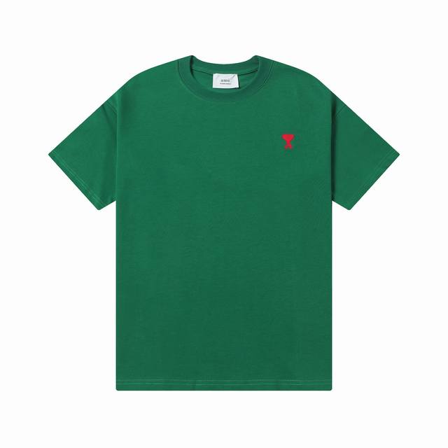 款号：603 Ami春夏短袖系列~ 重磅厚实高克重 100%双纱棉270克重 细节到位 质量过关 支持对比 S-Xl 四个码数 颜色：绿色
