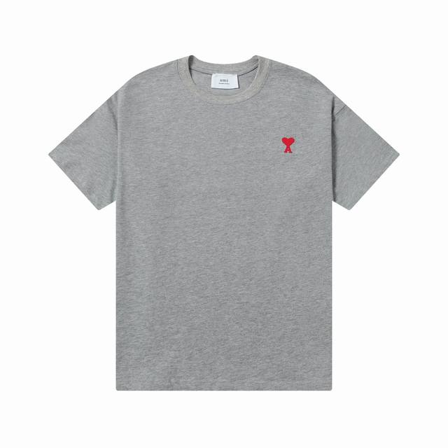 款号：603 Ami春夏短袖系列~ 重磅厚实高克重 100%双纱棉270克重 细节到位 质量过关 支持对比 S-Xl 四个码数 颜色：灰色