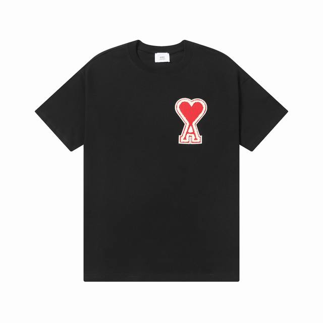 款号：602 Ami春夏短袖系列~ 重磅厚实高克重 100%双纱棉270克重 细节到位 质量过关 支持对比 S-Xl 四个码数 颜色：黑红