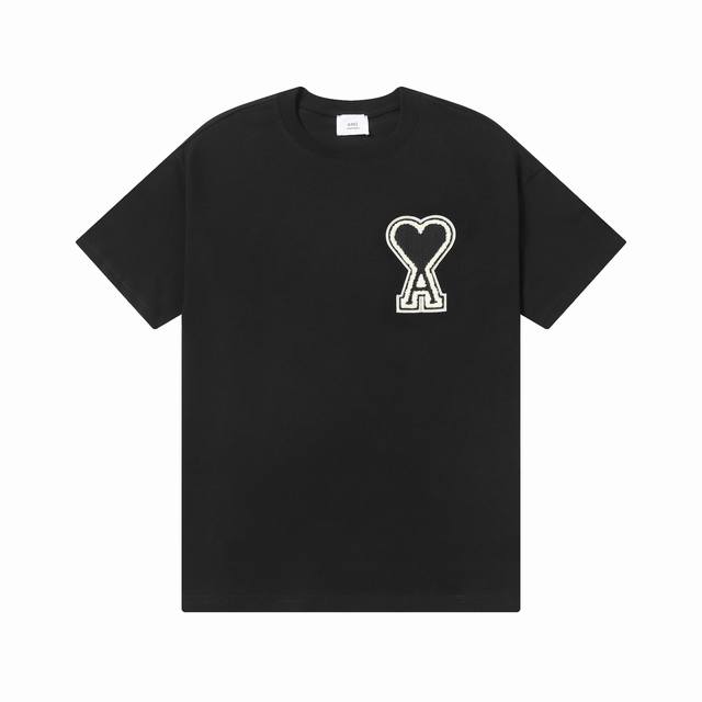 款号：602 Ami春夏短袖系列~ 重磅厚实高克重 100%双纱棉270克重 细节到位 质量过关 支持对比 S-Xl 四个码数 颜色：黑黑