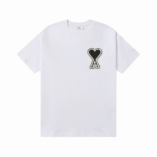 款号：602 Ami春夏短袖系列~ 重磅厚实高克重 100%双纱棉270克重 细节到位 质量过关 支持对比 S-Xl 四个码数 颜色：白黑