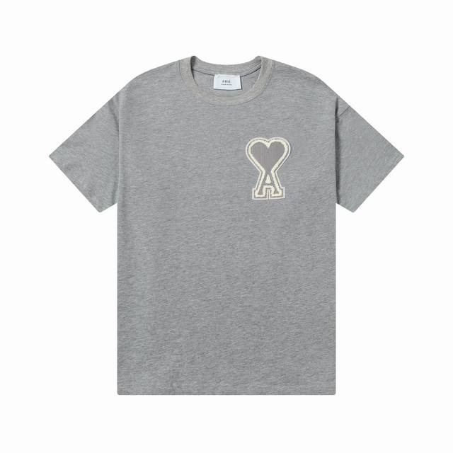 款号：602 Ami春夏短袖系列~ 重磅厚实高克重 100%双纱棉270克重 细节到位 质量过关 支持对比 S-Xl 四个码数 颜色：灰色