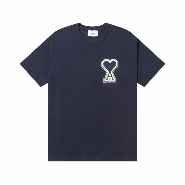 款号：602 Ami春夏短袖系列~ 重磅厚实高克重 100%双纱棉270克重 细节到位 质量过关 支持对比 S-Xl 四个码数 颜色：藏青