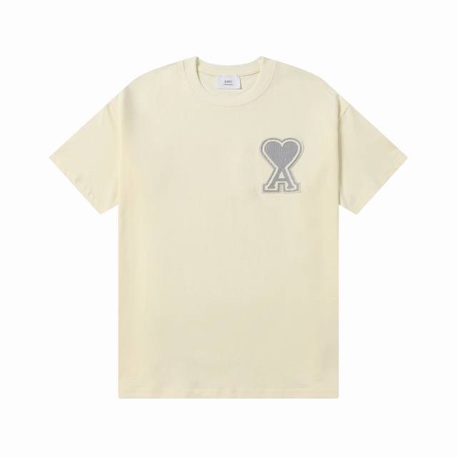 款号：602 Ami春夏短袖系列~ 重磅厚实高克重 100%双纱棉270克重 细节到位 质量过关 支持对比 S-Xl 四个码数 颜色：杏色