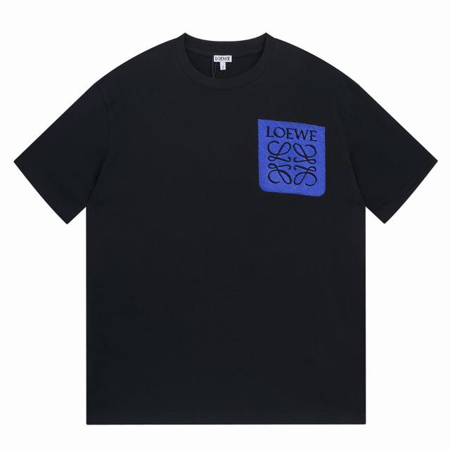 高品质 Loewe罗意威 高密度立体口袋Logo刺绣 短袖T恤 男女同款 -采用原版280G双纱对版定织定染面料 螺纹同缸定染零色差 独家品质区别通货 欢迎对比
