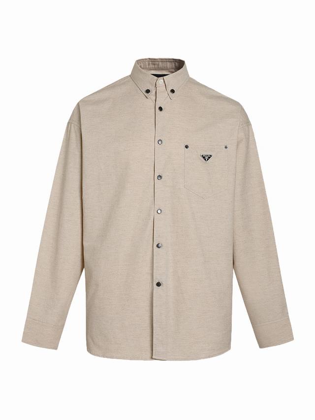 Prada 25Ss纯色单排标志长袖衬衫 现货 S M L Xl