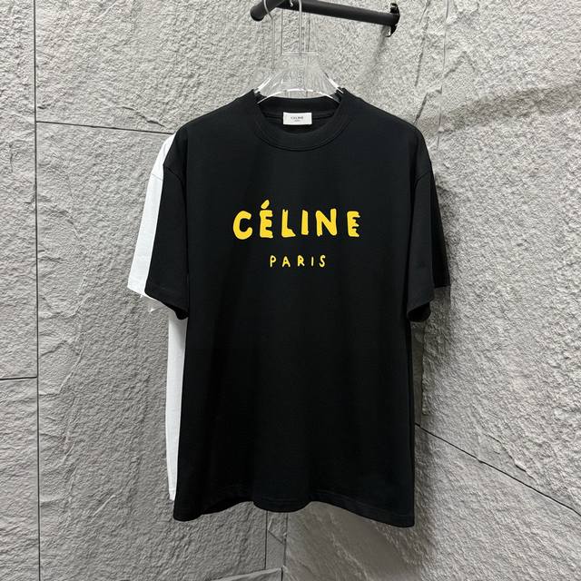 Celi*Ne 塞琳 塞林 2025春夏款 简约彩色字母 植绒工艺 个性Logo 定制双纱平纹纯棉面料 短袖T恤 男女同款 尺码： S 90-130斤 M 12