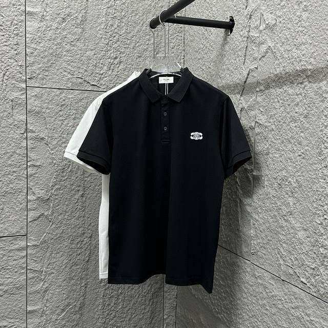 Celin*塞林*短袖Polo 2025春夏新款 简约小刺绣珠地面料 短袖Polo立领男女同款 尺码： M L Xl 2Xl 3Xl 颜色：黑色 白色