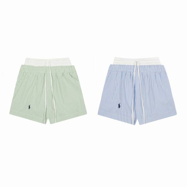 25059# 夏日清爽假两件双腰设计款四分短裤