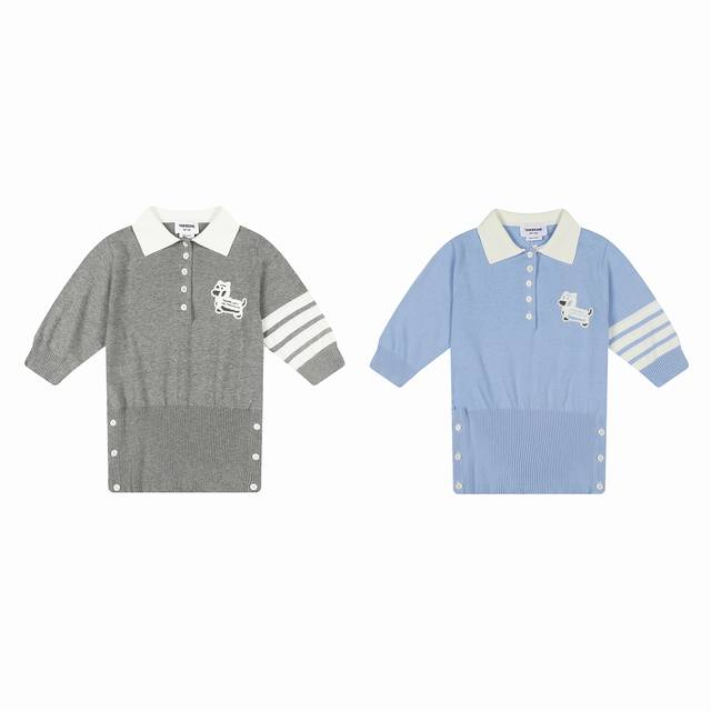 白底图 夏季热门 款号：25054# 颜色：奶蓝 灰色 尺码：1-4 -Thombrowne 汤姆布朗尼 2025Ss夏季新款四条杠小狗学院风针织Polp短袖T