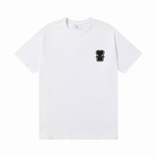 款号：613 Ami春夏短袖系列~ 重磅厚实高克重 100%双纱棉280克重 细节到位 质量过关 支持对比 S-Xl 四个码数 颜色：白黑