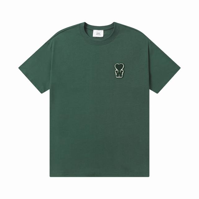 款号：613 Ami春夏短袖系列~ 重磅厚实高克重 100%双纱棉280克重 细节到位 质量过关 支持对比 S-Xl 四个码数 颜色：绿色