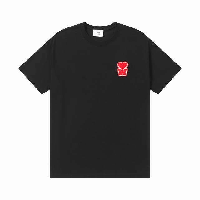 款号：613 Ami春夏短袖系列~ 重磅厚实高克重 100%双纱棉280克重 细节到位 质量过关 支持对比 S-Xl 四个码数 颜色：黑红