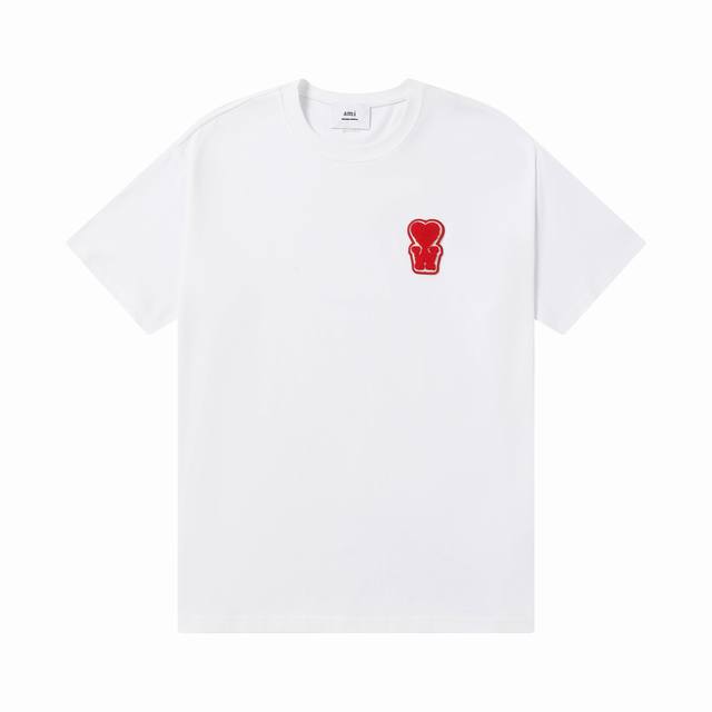 款号：613 Ami春夏短袖系列~ 重磅厚实高克重 100%双纱棉280克重 细节到位 质量过关 支持对比 S-Xl 四个码数 颜色：白红
