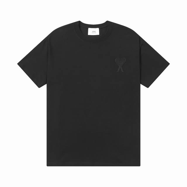 款号：605 Ami春夏短袖系列~ 重磅厚实高克重 100%双纱棉270克重 细节到位 质量过关 支持对比 S-Xl 四个码数 颜色：黑黑