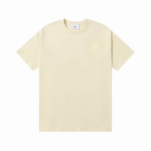 款号：605 Ami春夏短袖系列~ 重磅厚实高克重 100%双纱棉270克重 细节到位 质量过关 支持对比 S-Xl 四个码数 颜色：杏色