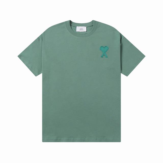 款号：605 Ami春夏短袖系列~ 重磅厚实高克重 100%双纱棉270克重 细节到位 质量过关 支持对比 S-Xl 四个码数 颜色：薄荷绿