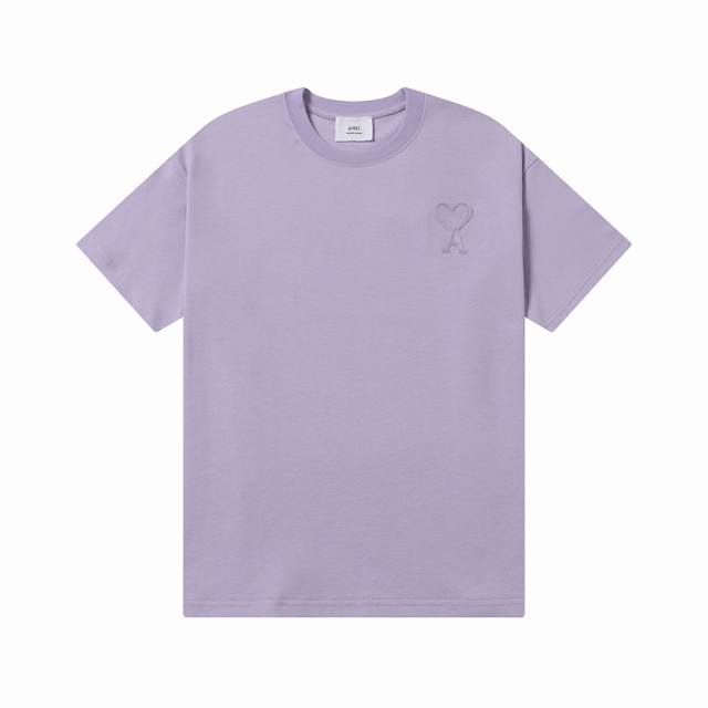 款号：605 Ami春夏短袖系列~ 重磅厚实高克重 100%双纱棉270克重 细节到位 质量过关 支持对比 S-Xl 四个码数 颜色：香芋紫