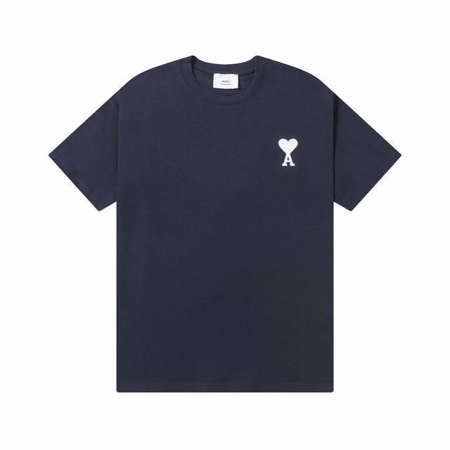款号：608 Ami春夏短袖系列~ 重磅厚实高克重 100%双纱棉270克重 细节到位 质量过关 支持对比 S-Xl 四个码数 颜色：藏青色