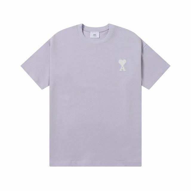 款号：608 Ami春夏短袖系列~ 重磅厚实高克重 100%双纱棉270克重 细节到位 质量过关 支持对比 S-Xl 四个码数 颜色：紫色