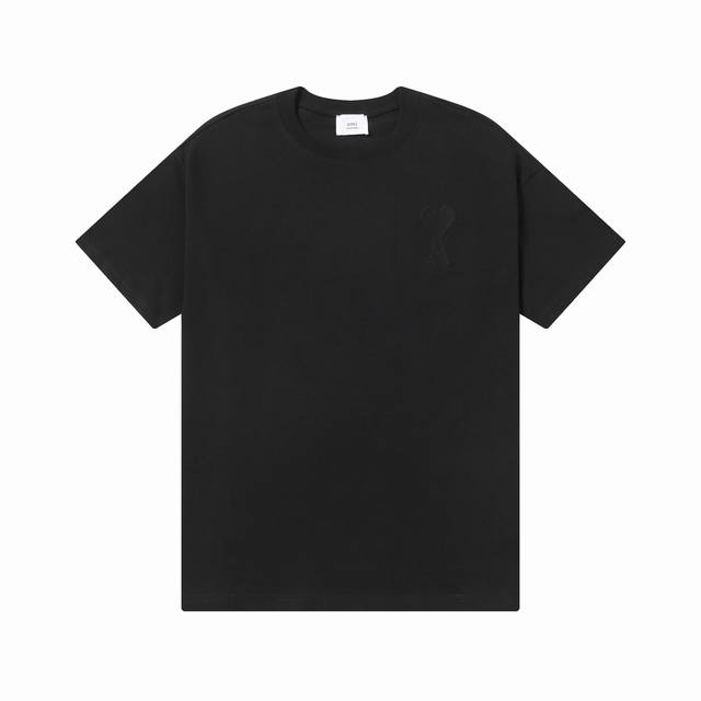 款号：601 Ami春夏短袖系列~ 重磅厚实高克重 100%双纱棉270克重 细节到位 质量过关 支持对比 S-Xl 四个码数 颜色：黑色