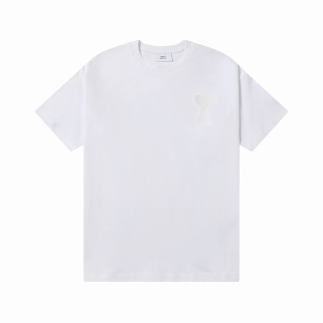 款号：601 Ami春夏短袖系列~ 重磅厚实高克重 100%双纱棉270克重 细节到位 质量过关 支持对比 S-Xl 四个码数 颜色：白色