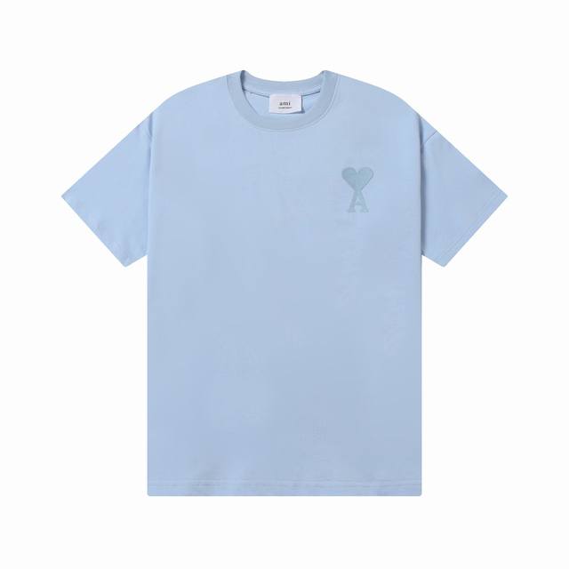 款号：601 Ami春夏短袖系列~ 重磅厚实高克重 100%双纱棉270克重 细节到位 质量过关 支持对比 S-Xl 四个码数 颜色：天空蓝