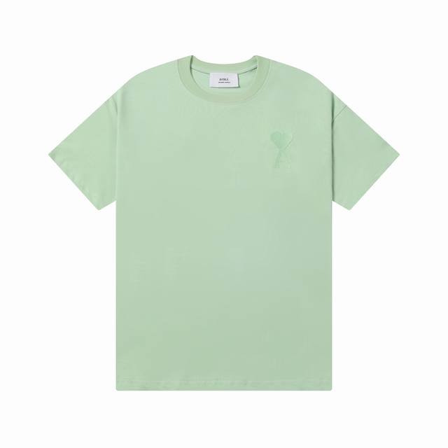款号：601 Ami春夏短袖系列~ 重磅厚实高克重 100%双纱棉270克重 细节到位 质量过关 支持对比 S-Xl 四个码数 颜色：苹果绿