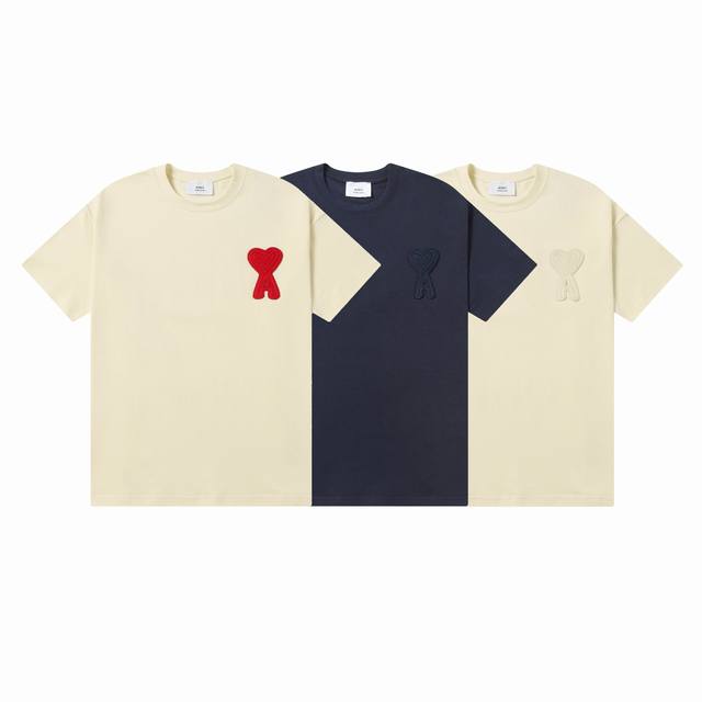 款号：606 Ami春夏短袖系列~ 重磅厚实高克重 100%双纱棉270克重 定制章仔 高度还原官网正确版 细节到位 质量过关 支持对比 S-Xl 四个码数 颜