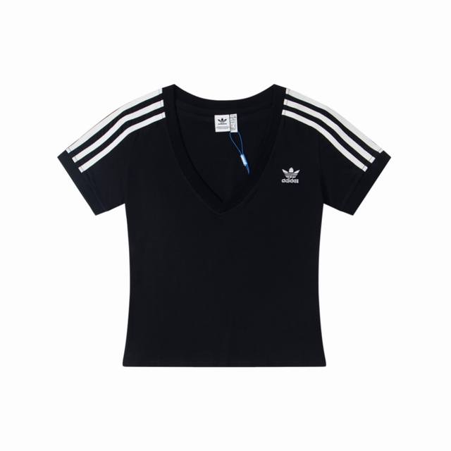 25Ss爆款Adidas 阿迪达斯刺绣V领休闲百搭时尚修身热门辣妹元气满满夏季踏青必备 热度超高-小红书同款各大博主同款- Colour：白色 黑色 Size：