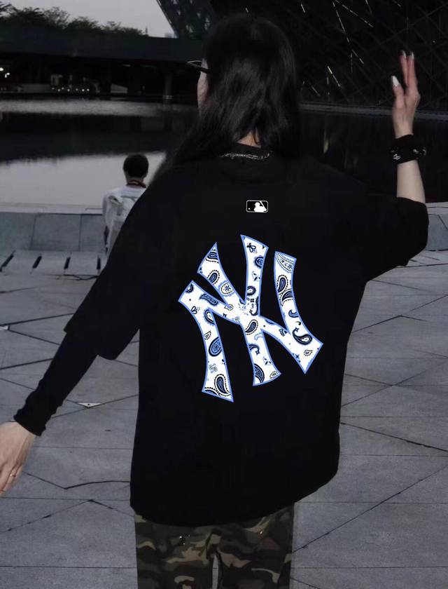 A348# Mlb Yankees-Ny卡通彩绘圆领短袖半袖T恤 面料采用260克纯棉双纱食毛面料 双线二本针压线 久洗不变形 原版定制三标 高端进口印花 随意