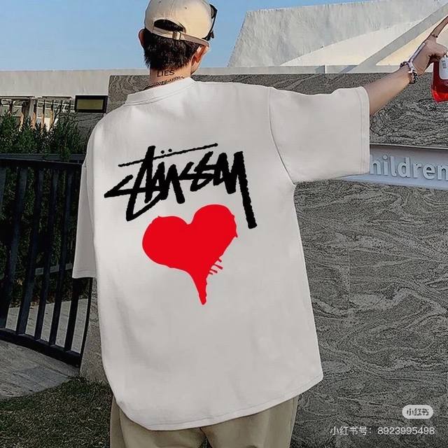 A265# Stussy 短袖T恤爱心印花短袖时尚街潮宽松棉半袖Stock Heart Tee 细节高控 -面料精选260G纯棉面料 手感柔软舒适 吸汗透气.