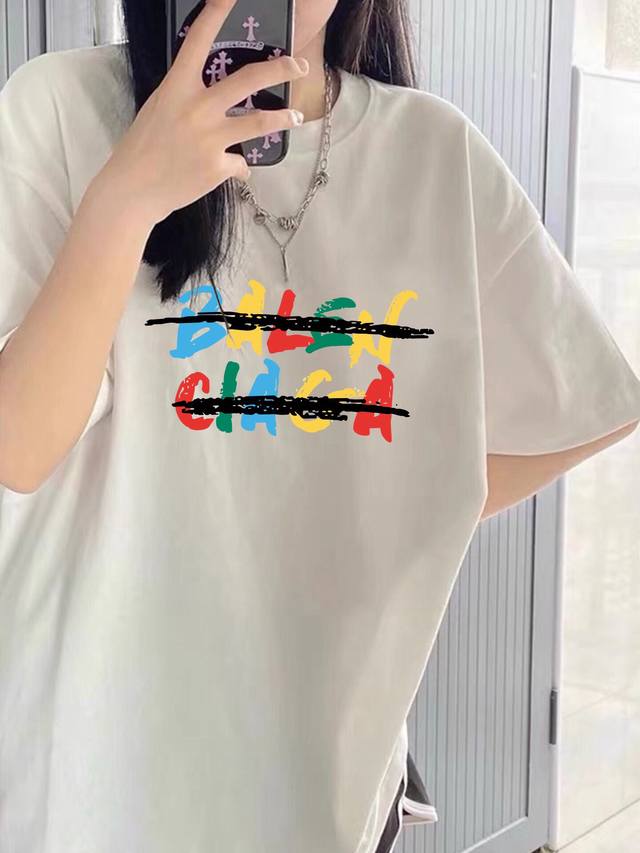A238# Balenciaga Blcg 巴黎世家七彩Logo字母情侣短袖 男女同款 情侣款 申州公司客供260G双纱柔棉面料 亲肤宜人 透气舒适 进口康丽数