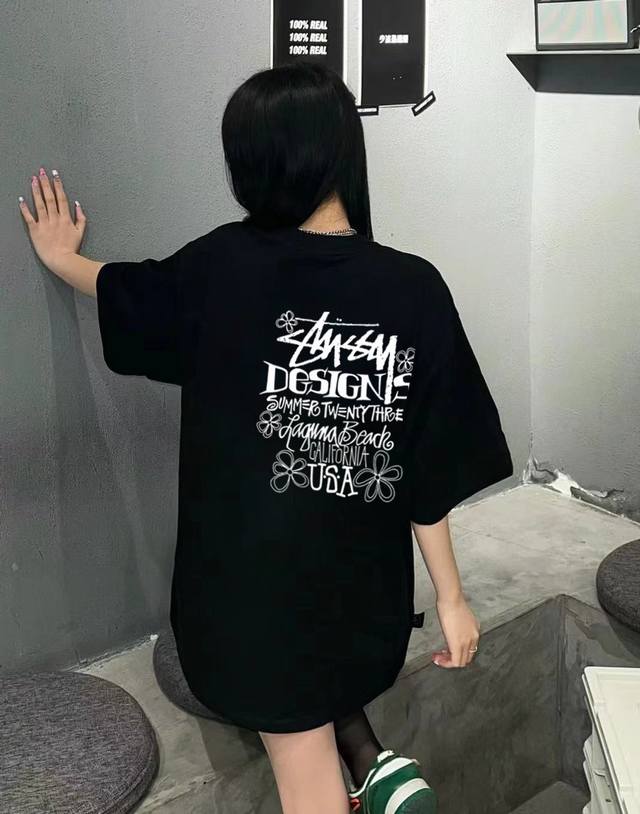 A228# Stussy 斯图西花朵字母圆领短袖半袖T恤 面料采用260克纯棉双纱食毛面料 双线二本针压线 久洗不变形 原版定制三标 高端进口印花 随意水洗 情