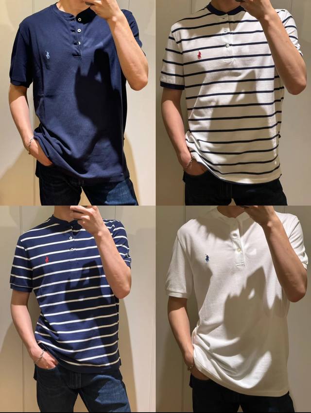 R72 Ralph Lauren拉夫劳伦亨利领四色 立领开胸短袖T恤衫 面料 %珠地棉，胸口进口刺绣Logo 定制螺纹领，经典刺绣，最高版本，商务休闲日常全部驾