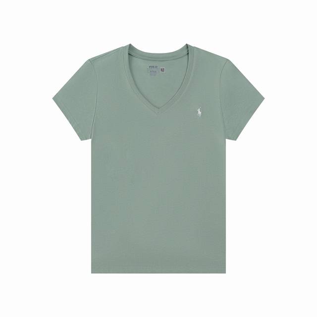 R Ralph Lauren 拉夫劳伦女士修身夏季纯色小马刺绣V领短袖T恤 辣妹穿搭 尺码：Xs S M 颜色：黑色 白色 绿色 紫色 藏青色 深灰色 黄色 浅