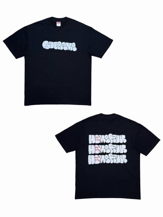 Su184# Supreme X Homerun 联名款 Ss25 Week12 Tee 字母印花图案圆领短袖T恤 男女同款 采用圆筒无缝工艺 原版工艺 衣服侧