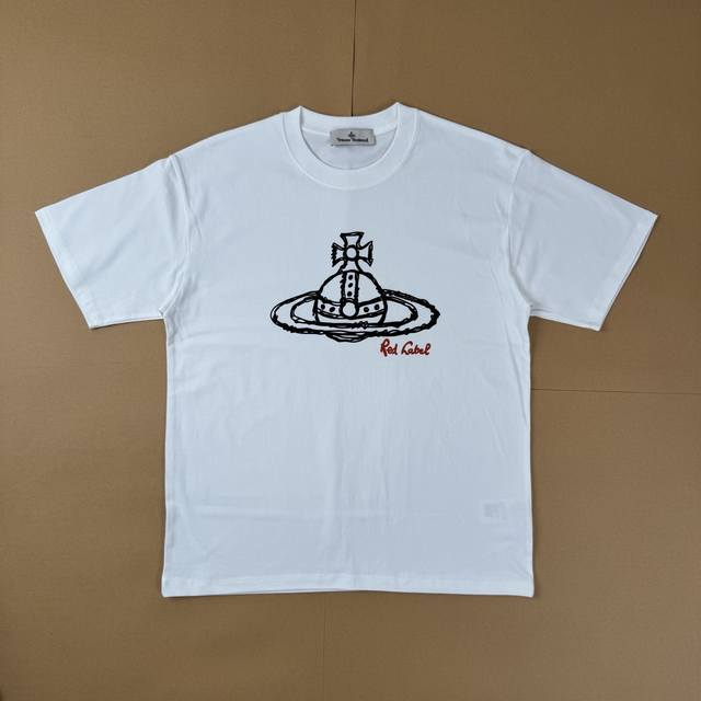 R26# Vivienne Westwood 纯色印花圆领短袖T恤 男女同款 黑白色 面料：260G双纱面料，不变型不起球 辅料；全套辅料定制；1:1版本 颜色