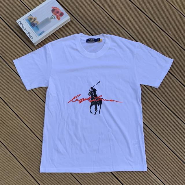 款号：L05 Ralph Lauren 拉夫劳伦2025夏季新配色纯棉240克大马彩标印花T恤5色 颈部主标Logo有二维码标，可以扫码验证，采用日本进口机器田