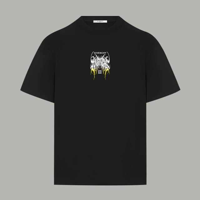 Givenchy 纪梵希 官网同款 前后翅膀图腾字母Logo 印花双纱纯棉短袖 - 280G双纱纯棉顶级面料 手感柔软 百分百纯棉独家出货 定染硫化黑无尘处理面