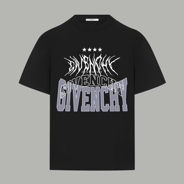 Givenchy 纪梵希 官网同款 五角星梵文图腾字母Logo 印花双纱纯棉短袖 - 280G双纱纯棉顶级面料 手感柔软 百分百纯棉独家出货 定染硫化黑无尘处理