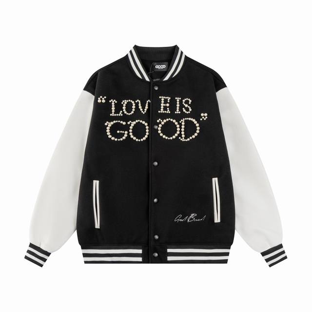 款号S33 Goodbrand 棒球服 采用重磅700克龙凤尼面料拼接荔枝纹袖皮 原版开模 泡珠工艺 还原五金配件！ M L Xl Xxl