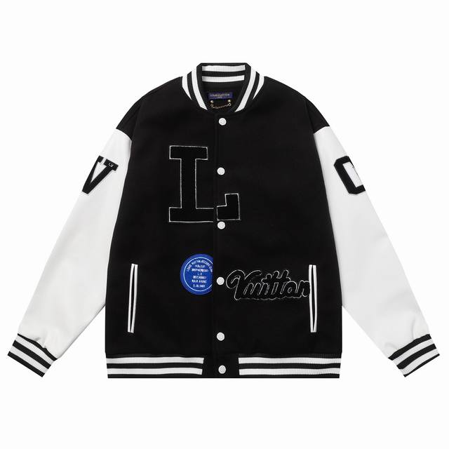 款号B08 Lv白敬亭同款棒球服 700G高克重尼料 荔枝纹手皮 M L Xl Xxl 黑