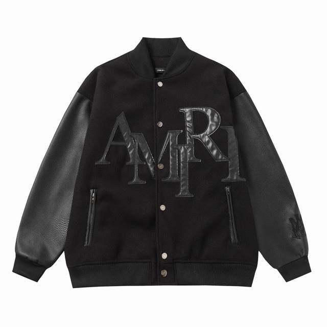 款号S25 Amiri 24Ss走秀款棒球服 采用万针刺绣工艺，时尚百搭 选用龙凤尼面料柔软舒适，搭配荔枝纹袖子高端大气 口袋双拉链设计，一比一还原 M L X