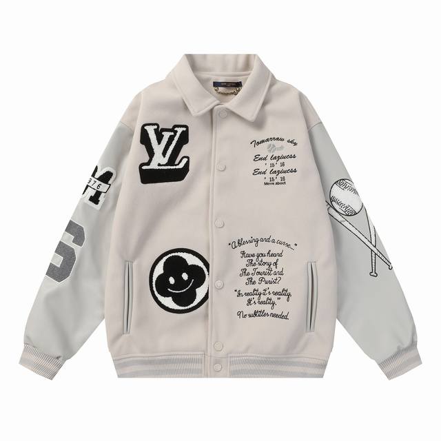 B35 Lv毛驴打棒球毛巾绣棒球服外套夹克 高克重面料手感细腻柔软 搭配荔枝纹皮革尽显高档 ，重工五金辅料 M L Xl Xxl