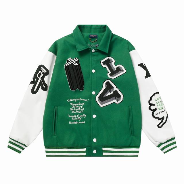 款号B01 Lv绿野仙踪棒球服 700G高克重尼料 荔枝纹手皮 M L Xl Xxl 黑，绿色